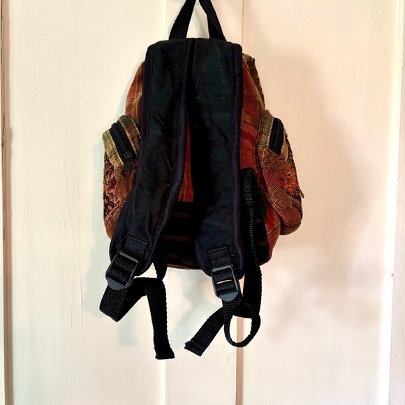 Bohemian Woven Mini Backpack with Embroidered Floral Tapestry - Picture 2 of 7